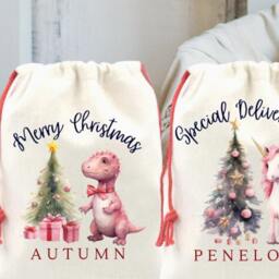 Personalized Santa Sack, Dinosaur Christmas Stocking, Toy Sack Name & Initial, Gift Bag, Xmas Gift For Baby - thumbnail 3