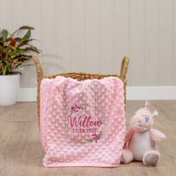Personalised Baby Swaddle Wrap, Gold Geometric Floral Frame, Pink Blue Grey Or White, Soft & Fluffy