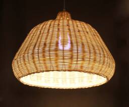 Bleaching White Rattan Pendant Light, Rustic Ceiling Lighting, Bell Shaped Lampshade Width 18.5