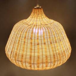 Bleaching White Rattan Pendant Light, Rustic Ceiling Lighting, Bell Shaped Lampshade Width 18.5 - thumbnail 2