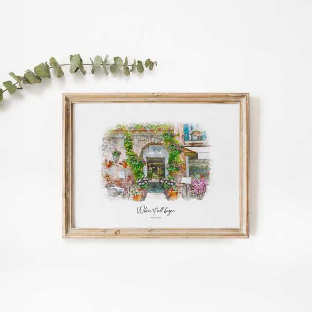 First Date Venue Watercolour Painting, Digital Illustration, Personalised Where We Met Sketch, Valentines Day Couple Gift, Birthday Present - image 1