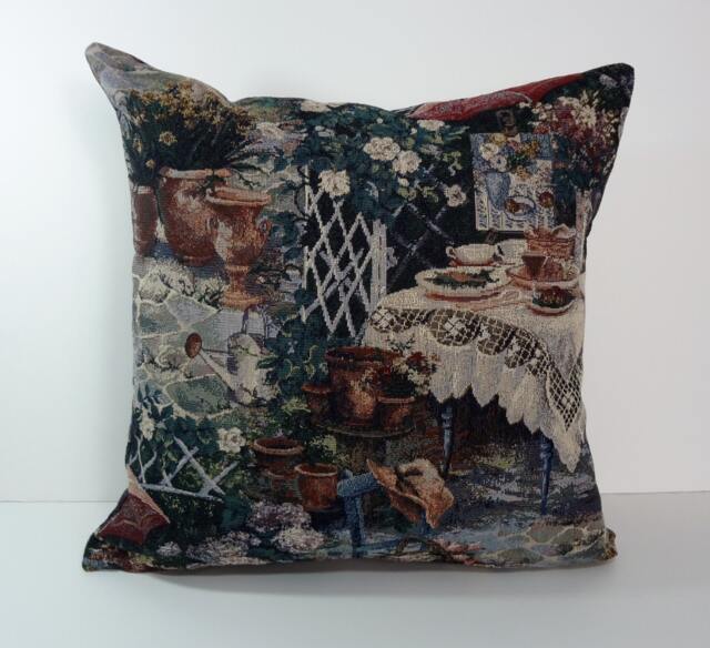 French Toile Pillow Cover Victorian Garden Chenille Cushion - 18x18 - image 1