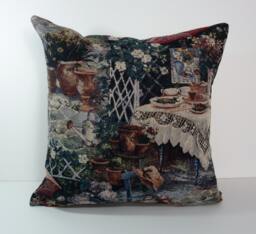 French Toile Pillow Cover Victorian Garden Chenille Cushion - 18x18 - thumbnail 1