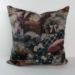 French Toile Pillow Cover Victorian Garden Chenille Cushion - 18x18 - thumbnail 2