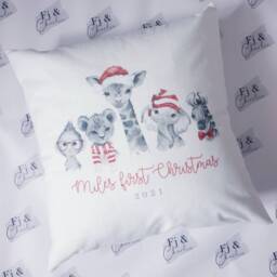 Personalised Baby's First Christmas Cushion, Safari Animal Keepsake - thumbnail 2