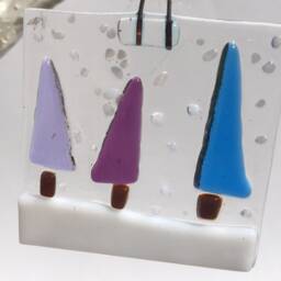 Fused Glass Rainbow Christmas Tree Decoration Hanging Bauble Ornament Trees in The Snow 5cm Square - thumbnail 2