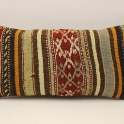 Vintage Turkish Kilim Pillow, 10x20 in 25x50 cm, Lumbar Pillow Accent, Sofa Throw Cushion Cover, 4Yef-676 - thumbnail 2