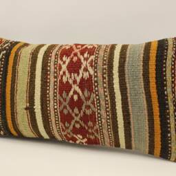Vintage Turkish Kilim Pillow, 10x20 in 25x50 cm, Lumbar Pillow Accent, Sofa Throw Cushion Cover, 4Yef-676 - thumbnail 3