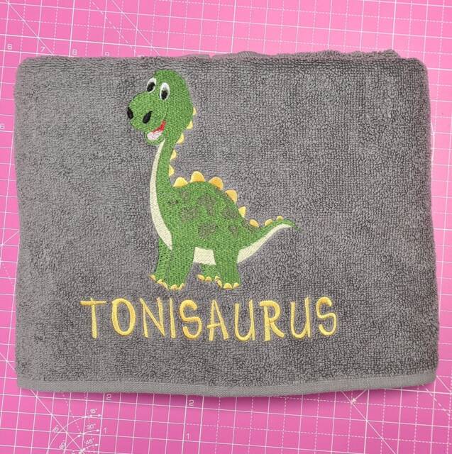Personalised Dinosaur Towel/Childrens Gift Hand Bath Sheet Time New Baby - image 1