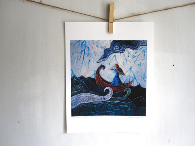 Nautical Woman On The Sea Art Print, Adventure Ocean Boat, 8.5x11 Archival - image 1
