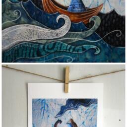 Nautical Woman On The Sea Art Print, Adventure Ocean Boat, 8.5x11 Archival - thumbnail 2