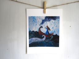 Nautical Woman On The Sea Art Print, Adventure Ocean Boat, 8.5x11 Archival - thumbnail 1