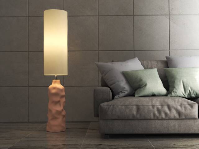 Organic Wabi-Sabi Living Room Ceramic Floor Lamp, Textured Base & Linen Shade - Naaya Wabi - image 1