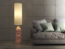 Organic Wabi-Sabi Living Room Ceramic Floor Lamp, Textured Base & Linen Shade - Naaya Wabi