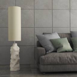 Organic Wabi-Sabi Living Room Ceramic Floor Lamp, Textured Base & Linen Shade - Naaya Wabi - thumbnail 3