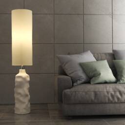Organic Wabi-Sabi Living Room Ceramic Floor Lamp, Textured Base & Linen Shade - Naaya Wabi - thumbnail 2