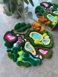 3D Island Tufted Rug - Nature Inspired Handmade Carpet With Trees, Ocean & Flowers Colorful Textured Fluffy Fiber Art - thumbnail 1