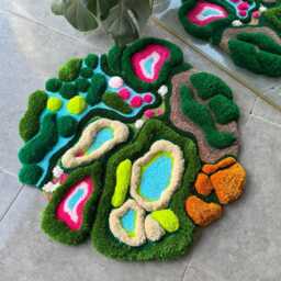 3D Island Tufted Rug - Nature Inspired Handmade Carpet With Trees, Ocean & Flowers Colorful Textured Fluffy Fiber Art - thumbnail 2