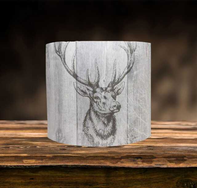 stag Lampshade For Ceiling & Table Lamps, Grey Country Rustic Drum & Empire Light Shade - image 1