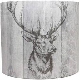 stag Lampshade For Ceiling & Table Lamps, Grey Country Rustic Drum & Empire Light Shade - thumbnail 2