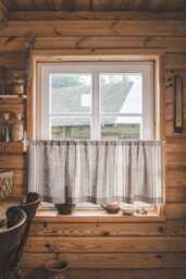 French Style Linen Caf?? Curtain, Classic Natural Striped Farmhouse Heavyweight Window Covering For Kitchen, Home D??cor - thumbnail 1