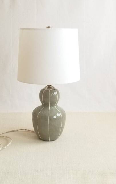 Handmade Ceramic Bedside Lamp Small Home Lighting With Linen Shade - image 1