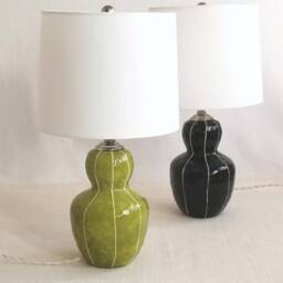 Handmade Ceramic Bedside Lamp Small Home Lighting With Linen Shade - thumbnail 2