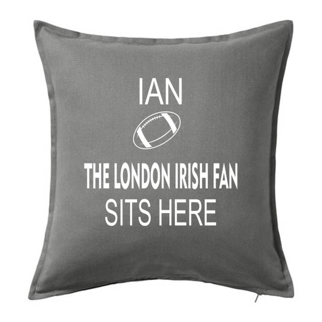 Personalised Rugby Cushion Name ~ The London Irish Fan Sits Here Includes Infill/Pad - image 1