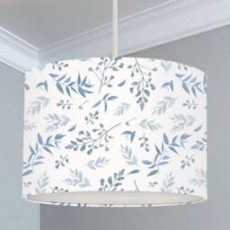 Grey Blue Leaf Print Lampshade, Nursery Decor, Drum Lamp Shade - thumbnail 1