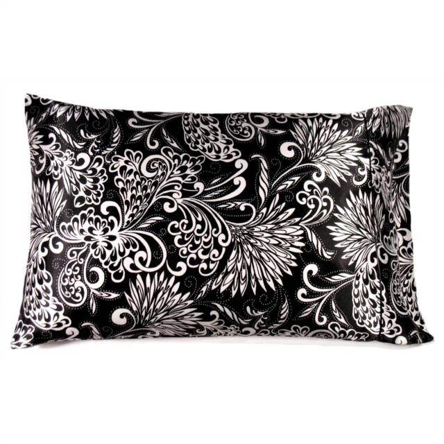 Floral Black & White Satin Travel Pillow, Washable Pillowcase - 12x16