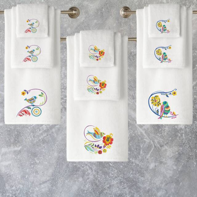 Embroidered Cotton Towel Set Mythical Bird & Flower Design, Personalized - image 1