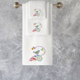 Embroidered Cotton Towel Set Mythical Bird & Flower Design, Personalized - thumbnail 3