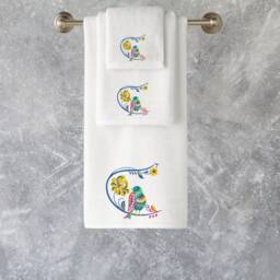 Embroidered Cotton Towel Set Mythical Bird & Flower Design, Personalized - thumbnail 2