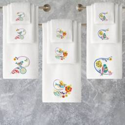 Embroidered Cotton Towel Set Mythical Bird & Flower Design, Personalized - thumbnail 1