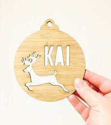 Personalised Christmas Tree Bauble With Your Name On It - Custom Reindeer Theme #2 Xmas Gift Presents