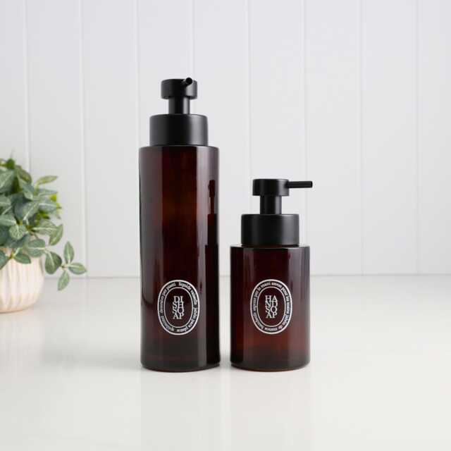 Amber Soap Dispenser With Custom Label Refillable Pump Bottle 250Ml Or 500Ml For Bathroom Kitchen Ensuite Cloakroom Oval White - image 1