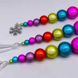 Iridescent Beaded Christmas Icicle Ornament Jewel Tone Neon Baubles, Unusual Reflective Tree Decorations, Bright Colourful Miracle Beads - thumbnail 2