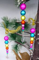 Iridescent Beaded Christmas Icicle Ornament Jewel Tone Neon Baubles, Unusual Reflective Tree Decorations, Bright Colourful Miracle Beads
