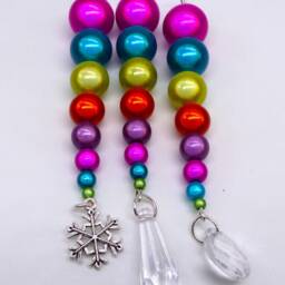 Iridescent Beaded Christmas Icicle Ornament Jewel Tone Neon Baubles, Unusual Reflective Tree Decorations, Bright Colourful Miracle Beads - thumbnail 3