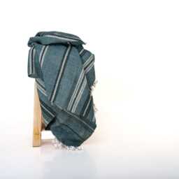 Teal Blue Striped Indian Wool Throw Blanket, Handwoven Sofa Coverlet & Bed Runner - Sapphire - thumbnail 3