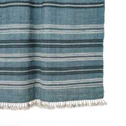 Teal Blue Striped Indian Wool Throw Blanket, Handwoven Couch Coverlet With Bed Accent - Sapphire - thumbnail 2