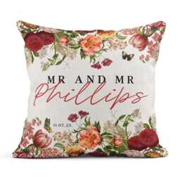 Personalised Floral Cushion, Mr & Mrs, Wedding Gift, Anniversary Gift - thumbnail 2