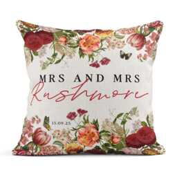 Personalised Floral Cushion, Mr & Mrs, Wedding Gift, Anniversary Gift - thumbnail 3