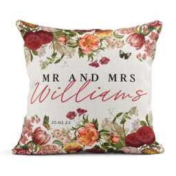 Personalised Floral Cushion, Mr & Mrs, Wedding Gift, Anniversary Gift