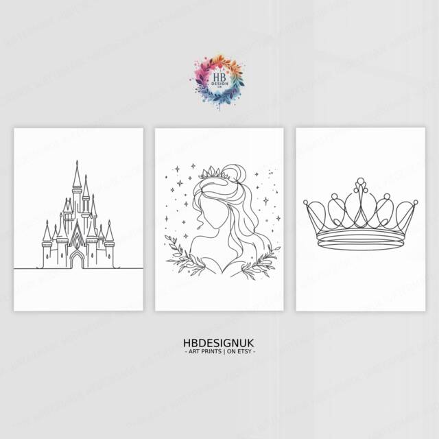 Minimalist Princess Prints - Set Of 3 Posters - Kids Print Girl Bedroom Wall Art Nursery Decor Line Artwork Girls Gifts - image 1
