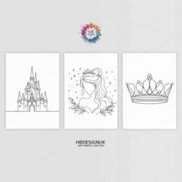 Minimalist Princess Prints - Set Of 3 Posters - Kids Print Girl Bedroom Wall Art Nursery Decor Line Artwork Girls Gifts - thumbnail 1