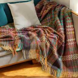 Boho Herringbone Throw Blanket Colorful Tassel Quilt - thumbnail 3