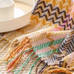 Boho Herringbone Throw Blanket Colorful Tassel Quilt - thumbnail 2