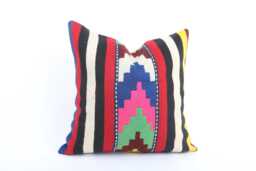 Vintage Turkish Kilim Pillow Cover 18''x18'' Handmade Wool Cushion - thumbnail 1