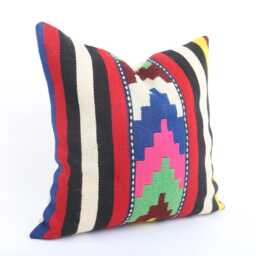 Vintage Turkish Kilim Pillow Cover 18''x18'' Handmade Wool Cushion - thumbnail 3